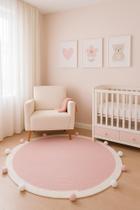 Tapete quarto do bebe de croche rosa e off pompom menina 1,20M