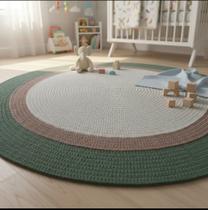Tapete quarto do bebe de croche tapete infantil safari bege - Crochê Lua