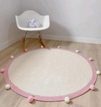 Tapete Quarto do Bebe de Crochê Tapete Quarto Menina Rosa Bebe Pompom 1M