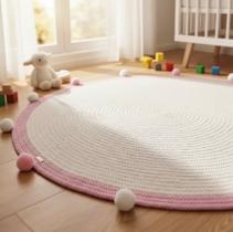 Tapete quarto do bebe menina rosa pompom 1,00M 1,20M