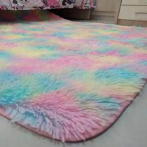 Tapete Quarto Felpudo Peludo luxo macio 1,40 x 1,00 m Arco Iris Tye Die