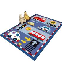 Tapete Quarto Infantil Criança Tatame Emborrachado Antiderrapante Menino Carrinhos Macio Azul Engatinhar