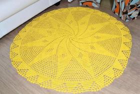 Tapete Redondo Amarelo 1,50m croche barbante feito a mao