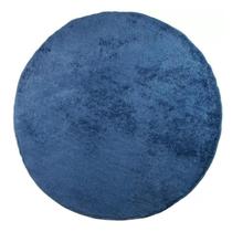 Tapete Redondo Antiderrapante Macio Apolo Felpudo Pelo Baixo Liso 2,00 x 2,00 Prata Têxtil Azul