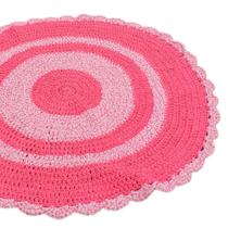 Tapete redondo crochê rosa fio de malha ecológico 1,40m