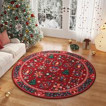 Tapete redondo de Natal Rugcomf lavável vermelho Holiday 120 cm