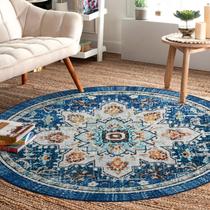 Tapete redondo descontraído de 152 cm, lavável, antiderrapante, vintage Tapete redondo descontraído de 152 cm, lavável, antiderrapante, vintage