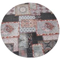 Tapete Redondo Desenho Patchwork Mix Tapeçaria Preto e Rosé 1,40m
