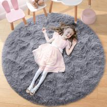 Tapete Redondo Fluffy Noahas 120cm - Cinza para Quarto Infantil