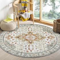 Tapete redondo lavável ultrafino Moynesa Tapetes de área circular para sala de estar de 6 pés de largura, tapete de sala de jantar vintage resistente a manchas para quarto, lavatório, cozinha, apartamento, escritório doméstico