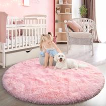 Tapete Redondo Peludo FlyDoIt Pink - 120cm - Para Quarto