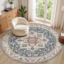 Tapete Redondo Vintage Lavável Azul Cotiled 244 cm Tapete Redondo Vintage Lavável Azul Cotiled 244 cm
