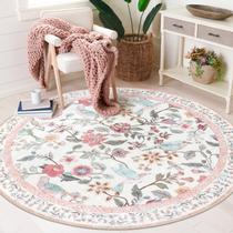 Tapete Rugalia rosa floral redondo de 120 cm lavável para quarto de meninas