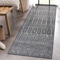 Tapete Runner Art&Tuft 76x244 cm Cinza Marroquino Lavável