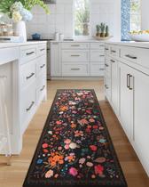 Tapete Runner CRYPTOLITE Boho Floral 60x180cm lavável antiderrapante