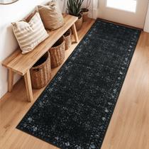 Tapete Runner Hedlive Vintage Black 2x6 pés, antiderrapante, lavável