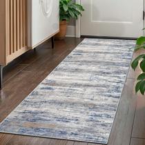 Tapete Runner KOZYFLY Modern Abstract Lavável 60x150cm Cinza-Azul