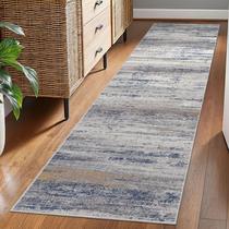 Tapete Runner KOZYFLY Modern Abstract Lavável 60x180cm Cinza-Azul