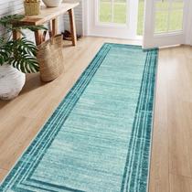 Tapete Runner Lahome Abstract Teal 76 x 244 cm, lavável, antiderrapante Tapete Runner Lahome Abstract Teal 76 x 244 cm, lavável, antiderrapante