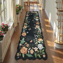 Tapete Runner Lahome Floral 80x240cm, antiderrapante, lavável, preto/cinza Tapete Runner Lahome Floral 80x240cm, antiderrapante, lavável, preto/cinza