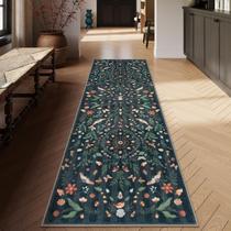 Tapete Runner Lahome Insect Botanical Lavável Preto 80x240cm