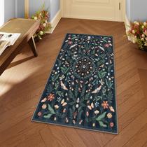 Tapete Runner Lahome Insect Botanical Preto 60x120cm, antiderrapante