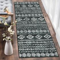 Tapete Runner Lahome Lavável 60x150cm Boho Marroquino Preto Branco Tapete Runner Lahome Lavável 60x150cm Boho Marroquino Preto Branco