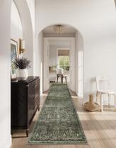 Tapete Runner Lahome verde escuro 60x300cm lavável resistente a manchas