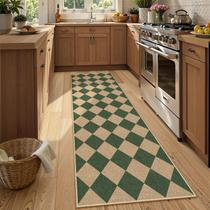 Tapete Runner Lahome verde quadriculado 76x244cm poliéster Tapete Runner Lahome verde quadriculado 76x244cm poliéster