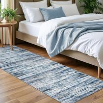 Tapete Runner Lansny Modern Abstract 60x210cm Cinza Azul Branco