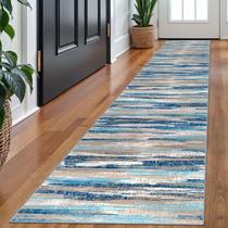 Tapete Runner Lansny Modern Abstract Blue 60x300cm lavável