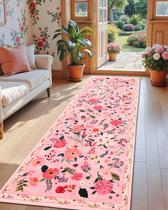 Tapete Runner Macgace rosa floral 60x180cm lavável para casa