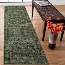 Tapete Runner Morebes Lavável Verde Escuro Vintage Boho 60x240cm Tapete Runner Morebes Lavável Verde Escuro Vintage Boho 60x240cm