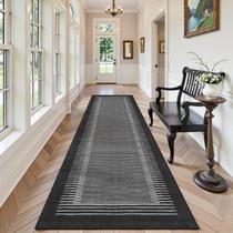 Tapete Runner Morebes Modern, antiderrapante, preto, 2,5 x 8 pés, lavável Tapete Runner Morebes Modern, antiderrapante, preto, 2,5 x 8 pés, lavável