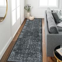 Tapete Runner Morebes Preto Lavável Vintage Floral 80x240cm Tapete Runner Morebes Preto Lavável Vintage Floral 80x240cm