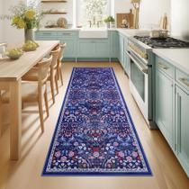 Tapete Runner PLHXFR ultrafino, macio, azul floral, 2,6 x 8 pés Tapete Runner PLHXFR ultrafino, macio, azul floral, 2,6 x 8 pés