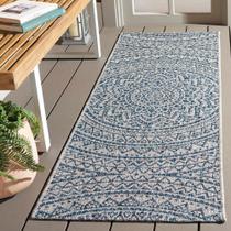 Tapete Runner SAFAVIEH Courtyard Collection cinza claro e azul