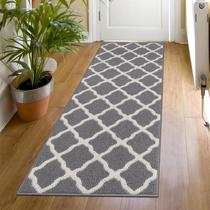 Tapete Runner SHACOS de borracha antiderrapante lavável 60x180cm cinza claro