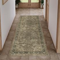 Tapete Runner WondRG lavável marrom vintage 2x5 para corredor de cozinha