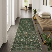 Tapete Runner Wonnitar verde lavável 60x180cm vintage floral