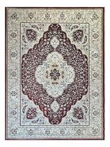 Tapete Sala 100X140 Cm Classico Oriental Vermelho Borda Bege