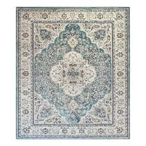 Tapete Sala 100X140Cm Classico Oriental Tabriz Azul Turquesa