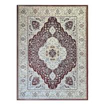 Tapete Sala 140X200 Cm Classico Oriental Vermelho Borda Bege