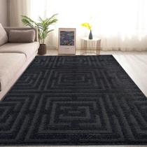 Tapete Sala 200X300 Alto Relevo Realce Eden 56 Chumbo Preto
