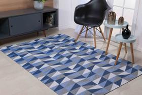 Tapete Sala 2,50m x 2,00m Jacquard Antiderrapante Geométrico - Ladrilhado Azul