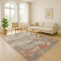 Tapete Sala 250X300Cm Sem Pelo Abstrato Terracota Cinza