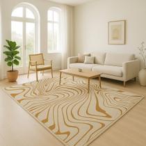 Tapete Sala 250X300Cm Sem Pelo Organico Bege Dourado Antider