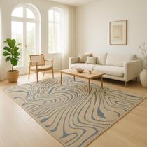 Tapete Sala 300X200Cm 3X2 Sem Pelo Organico Bege Azul