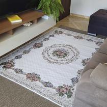 Tapete Sala Antiderrapante Floral Jasmin 01 Bege 1,00X1,50M