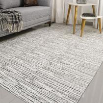 Tapete Sala Apartamento Antiderrapante 1.40m X 2.00m Decoração Tear Artesanal Jacquard Emborrachado Off-White Preto